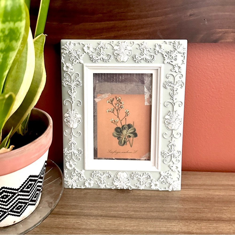 Vintage Style Baroque Frame Postcard Framed Art Botanical Shabby Chic 7x9” Boho